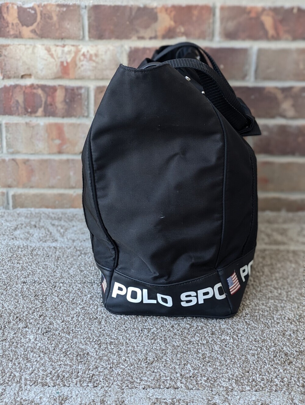 Polo Sport Ralph Lauren Vintage Tote Bag Black Canvas Big Spellout Flag Large - Picture 4 of 8